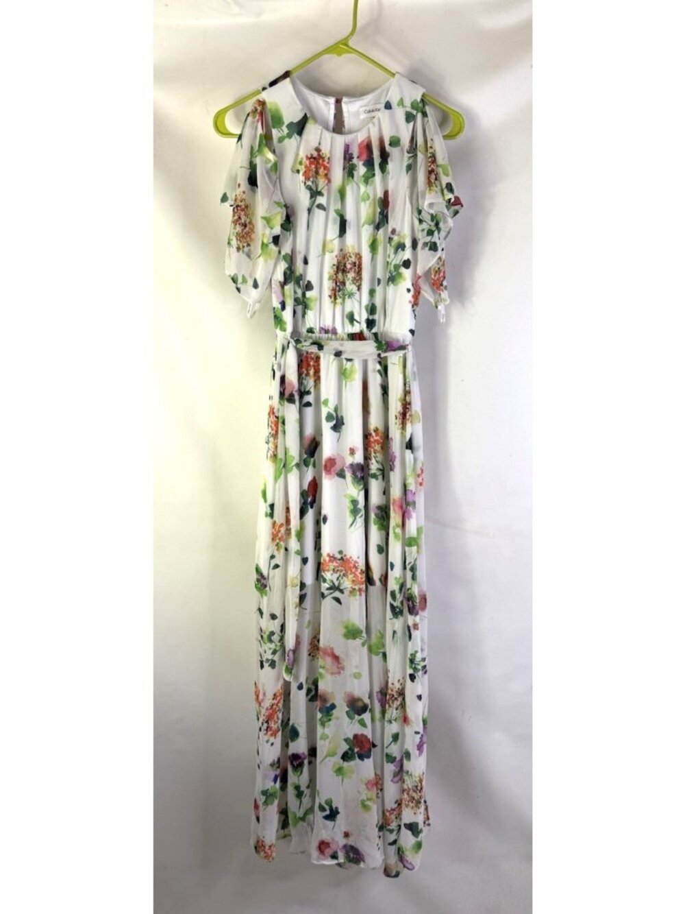 Calvin Klein Rainbow Floral Cold Shoulder Flounce Maxi Dress